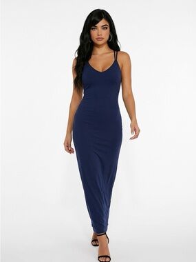 Market & Spruce Navy Double-Strap V-Neck Maxi Dress